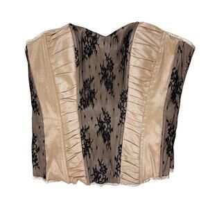 Love Culture Women's L Cream Pleated Satin Black Lace Up Corset